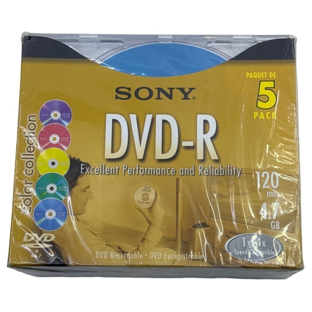 Sony DVD-R Color Collection 5 Pack 4.7GB 120 Min 4x‎ Discs New Sealed